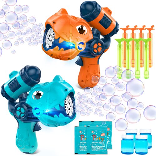 Dinosaur Bubbles Pack-Bubble Gun Blaster with 8 Mini Pocket Bubble Wands for Kids,Outdoor Bubble Maker Blower for Toddlers, Birthday Toy Gifts for 2 3 4 5 6 Years Old Boys Girls
