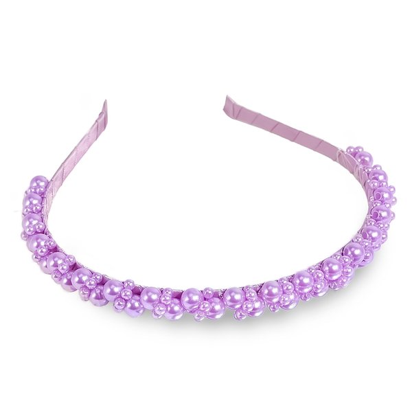 Doneace Pearl Headband Purple Faux Pearls Rhinestones Hairbands Bridal Hair Hoop Wedding Hair Accessories Fashion Stylish Beaded Headbands for Women Girls 1PCS