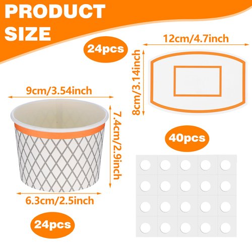 APLZGMG Basketball Hoop Snack Cups, 24 Sets Basketball Hoop Paper Treat Cups Basketball Party Supplies Disposable Treat Food Bowls Kids' Party Paper Cups for Basketball Themed Party Decorations