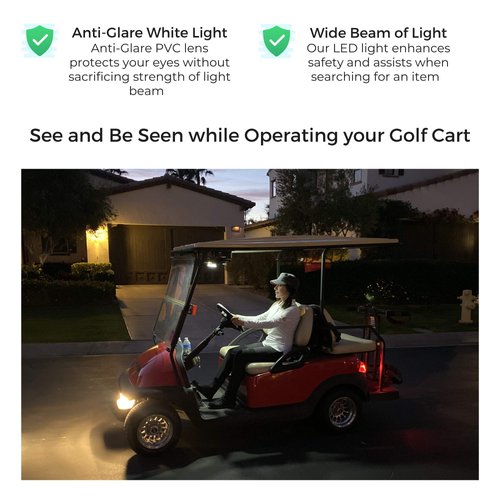 2-Pk Universal Golf Cart Roof Stick On Anywhere One Touch LED Light fits Club Car, Onward, Precedent, EZGO, Yamaha, Garia carts, AAA Battery Powered Puck designed for golf cart use, Great Golf Gifts