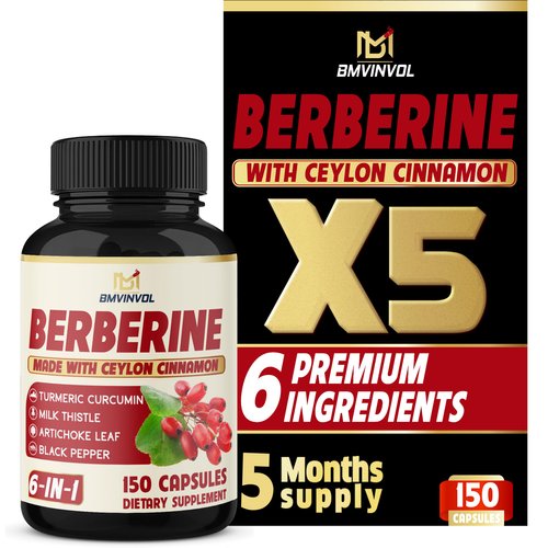 Berberine with Ceylon Cinnamon, Turmeric, Milk Thistle, Artichoke, Black Pepper - 150 Count - Pack of 1
