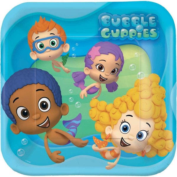 Bubbly-rrific Bubble Guppies Square Birthday Party Paper Plates Disposable Tableware and Dishware, 9", Pack of 8.