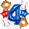 Baseball Balloons 4th Birthday Decorations for Boys, Baseball Party Decorations Baseball Sports Theme Party Supplies, 40 inch Foil Number Balloons Number 4 Balloon Blue Red White Sports Balloon Kits