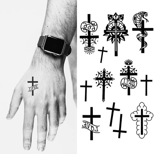Oottati 2 Sheets Waterproof Small Cute Fake Hand Finger Wrist Temporary Tattoos Stickers Cross Snake Love Spider Webs