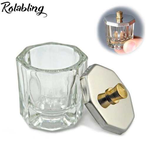 Rolabling Glass Crystal Dappen Dish with Metal Lid Nail Art Acrylic Powder Nail Art Tools (size-2)