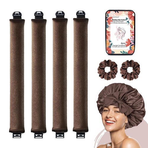 Overnight Blowout Rods Heatless Hair Curler,4PCS Jumbo Flexi Rods for Heatless Curls,Heatless Curling Rod Headband,Hair Rollers to Sleep In,No Heat Curls Overnight with Satin Hair Scrunchies & Bonnet