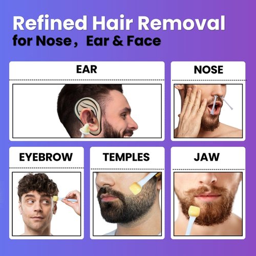 Waxfans Nose Wax Kit Men,Ear Hair Wax Kit,100g Wax,for 20 Uses,Nose & Ear Hair Removal for Men and Women,Long-lasting for 4 Week (Purple)