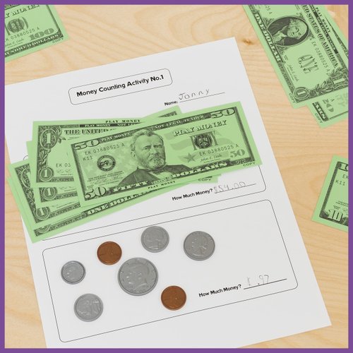 LEARNING ADVANTAGE Play Money Set - Bills & Coins - 100 Bills - 94 Coins - Pretend Money Designed Like Real Currency - Count Change with Toy Money
