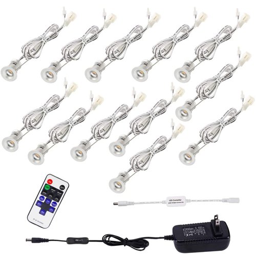 AIBOO Linkable LED Under Cabinet Lighting 12V Recessed Mini Downlights Spotlights Dimmable with Remote Control & ETL Listed Wall Plug for Cupboard Accent Lighting(Daylight White,12 Lights)