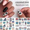 12 Sheets Beach Nail Art Stickers Summer Nail Decals Water Transfer Green Palm Nail Supplies Sunshine Beach Sea Wave Design Cool Summer Day Nail Decoration for Women Girls