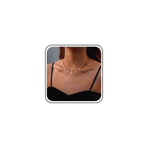 Allereyae Vintage Moon Dangle Necklace Curved Moon Pendant Necklace Tiny Moon Choker Necklace Gold Minimal Choker Necklace Jewelry for Women