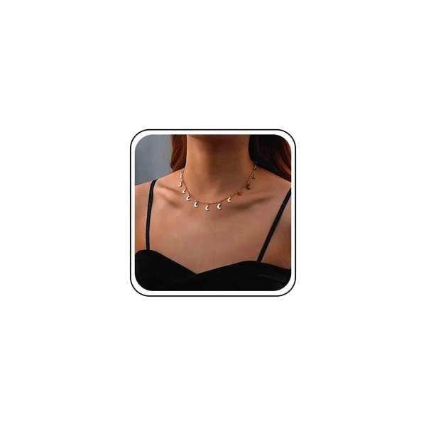 Allereyae Vintage Moon Dangle Necklace Curved Moon Pendant Necklace Tiny Moon Choker Necklace Gold Minimal Choker Necklace Jewelry for Women