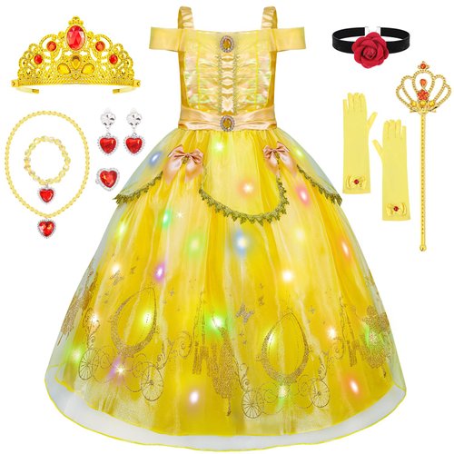 LOYO Princess Dresses for Girls, Princess Costume for Girls with Crown, 11Pcs Princess Dress Up f...