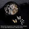 3D Butterfly Nail Charms,Metal Alloy Gold Silver Butterflies with Rhinestones for DIY Nail Art Decoration
