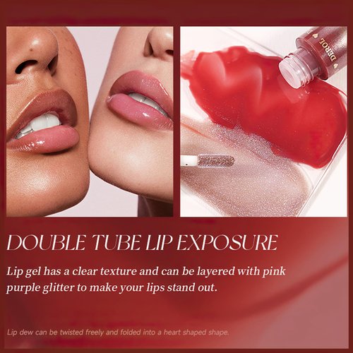 MIELIKKI 2-In-1 Double-ended Plumping Lip Gloss, Shiny Glossy Liquid Lipstick, Hydrating Lip Oil, Dewy Finish, High Shine, Long-Lasting, Moisturizing, Not Fade, AFFECTION