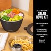 S'well Stainless Steel Salad Bowl Kit - 64oz, Onyx - Comes with 2oz Condiment Container and Removable Tray for Organization - Leak-Proof, Easy to Clean, Dishwasher Safe