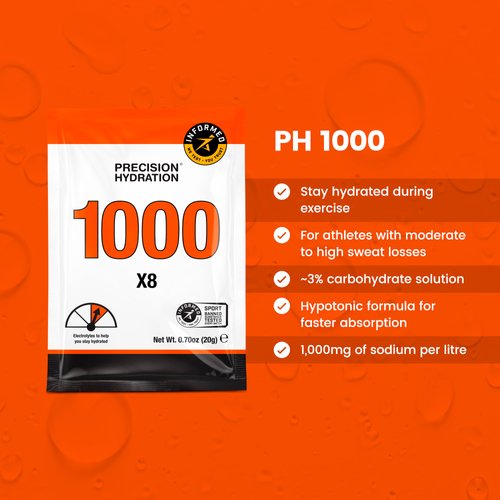 Precision Hydration Electrolyte Drink Mix - No Artificial Ingredients, Multi Strength Electrolyte Powders - Individual Waterproof Servings - Gluten/Dairy Free (1000mg/L - Orange Packet, Pack of 8)