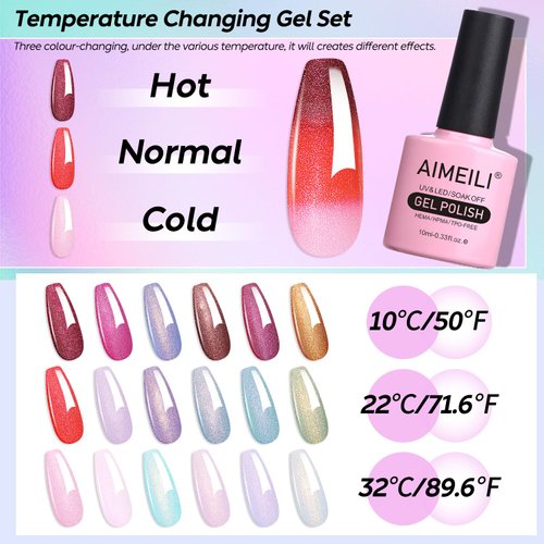 AIMEILI Chameleon Gel Nail Polish Hema Free Color Changing Nail Polish Gel U V Gel Polish Manicure Kit Set Of 6pcs X 10ml - Kit Set 66