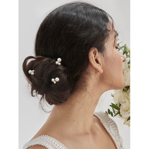 SWEETV Bridal Hair Pins Pearl Headpiece for Brides, Bridesmaids, and Flower Girls - 3Pcs Wedding Hair Clips and Pieces