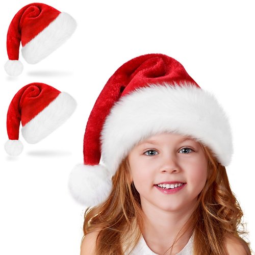 Ambandier Kids Santa Hat: Christmas Hat for Toddler Boys Girls, Children Soft Plush Classic Xmas Holiday Hat, Thicken Comfortable Velvet Santa Claus Hat for Christmas New Year Festive Theme Party