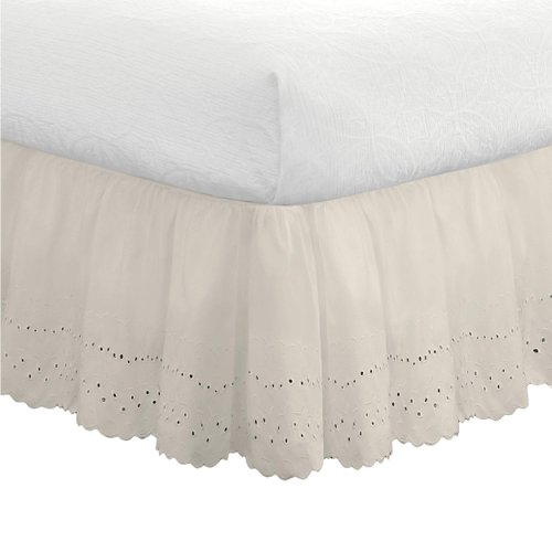 FRESH IDEAS Eyelet Bed Skirt Dust Ruffle Embroidered Details, Classic 14” drop length Gathered Styling, Full, Ivory (Model: FRE30014IVOR02)