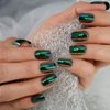 Coolnail Reuseable Green Square Short Nails Mirror Chrome False Nail Reflection Magic Mirror Effect Holo Fake Nails Tips