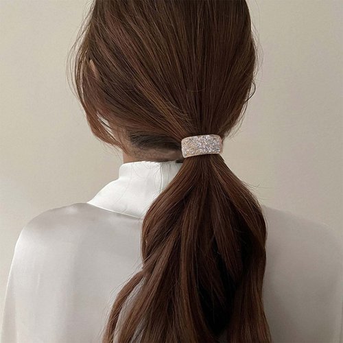 Vacaonio Minimalist Crystal Rectangle Hair Tie Rope Sparkly Elastic Rhinestone Hair Cuff Rope Band Gold Ponytail Holder Hair Rope Geometric Hair Scrunchies Bands Decorative Hair Accessories for Women