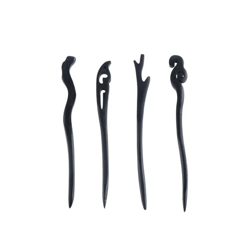 Pokinge 4Pcs Wooden Chinese Hair Sticks Black Sandalwood Carved Hair Stick Vintage Hanfu Headwear Traditional Ancient Women Hairpin For Girls