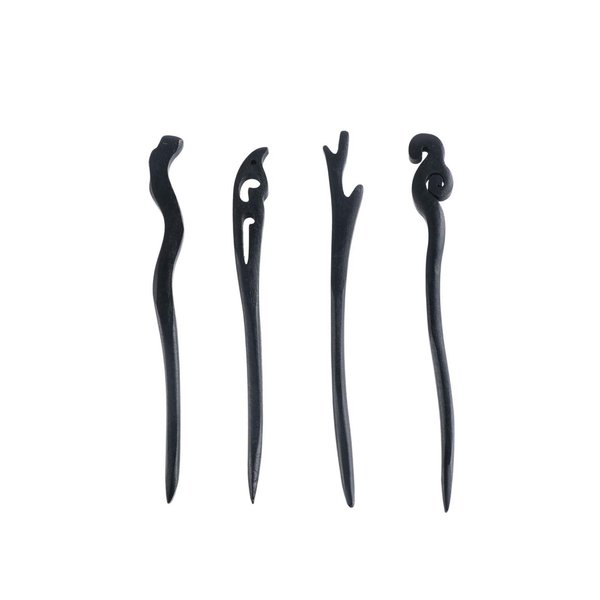 Pokinge 4Pcs Wooden Chinese Hair Sticks Black Sandalwood Carved Hair Stick Vintage Hanfu Headwear Traditional Ancient Women Hairpin For Girls