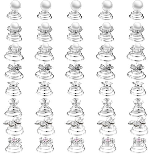 40 Pieces Spiral Hair Pins Swirl Hair Twists Coils Rhinestone Hair Spiral Jewelry Hair Pin Clip Accessories for Wedding Bridal Party Favors, 8 Styles