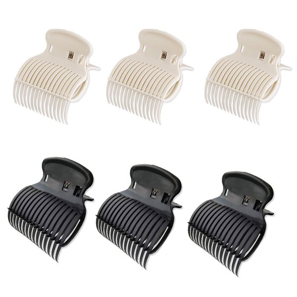 6Pcs Hot Roller Clips PlasticHair Curler Claw Clips Replacement Roller Clips for Women Girls Hair Section Styling (Black or White Color Random)