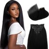 7pcs Clip in Hair Extensions Yaki Jet Black Seamless Clip in Hair Extensions Human Hair 16 Inch 100 Grams Thick Ends Remy Hair Extensions Clip ins Full Head Natural Real Human Hair