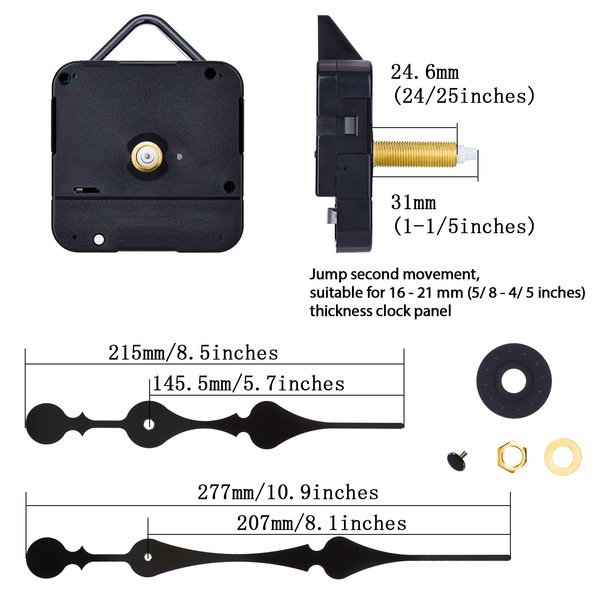 Hicarer 31 mm High Torque Long Shaft Clock Movement with 2 Spade Hands to Fit Dials up to 51.4 cm/ 20 Inches in Diameter