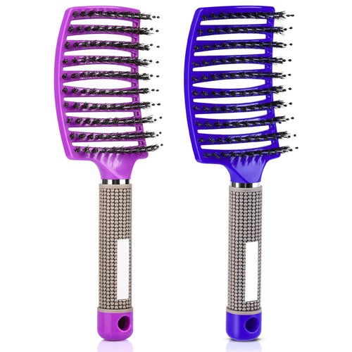 Curved Vented Brush for Blow Drying Wet &amp; Dry Hair - Detangler for Women &amp; Kids, 2 Pack (Purple+B...