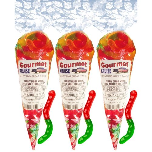 Gummy Worms Wild Fruit Assorted (3 Pack) (NET WT 33 OZ) Gourmet Kruise Signature Gift Bags