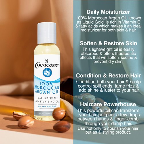Cococare 100% Natural Moroccan Argan Oil - Complete Skin Moisturizer - 2 Oz