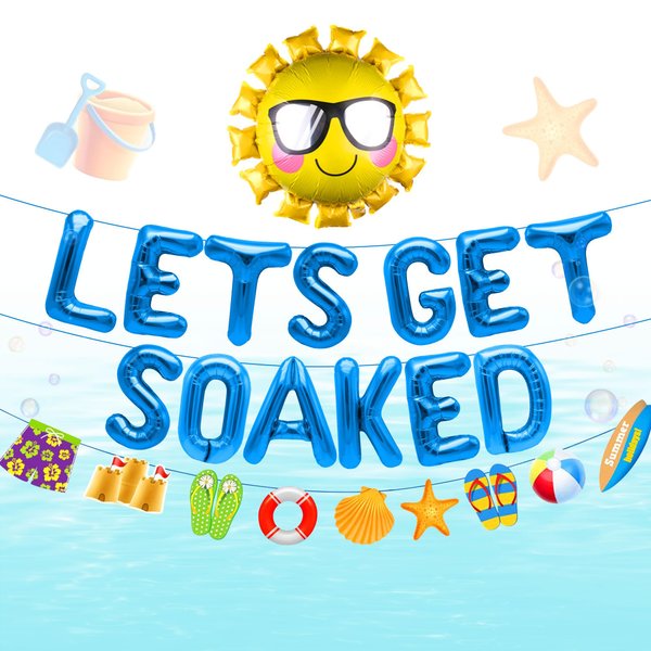 JeVenis Lets Get Soaked Birthday Decoration Pool Beach Lets Get Soaked Balloons Splish Splash Birthday Balloons Pool Birthday Party Decoration Balloons