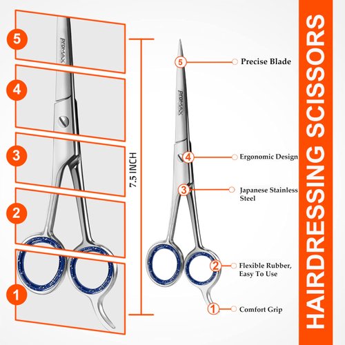 ProMax Care Hair Cutting and Hairdressing Scissors 7.5 Inch, Stainless Steel shears with smooth Razor & Sharp Edge Blades, for Salons, Professional Barbers, Men & Women, Kids, Adults, & Pets