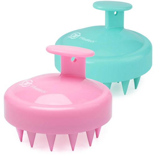 FREATECH 2-Pack Hair Scalp Massager Shampoo Brush, Shower Hair Brush with Long & Flexible Silicone Bristles for Scalp Scrub, Head Massage and Hair Growth, Dandruff Comb Scalp Scrubber Exfoliator