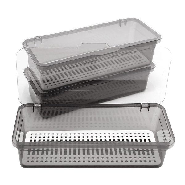 DUZFOREI Flatware Plastic Tray with Lid Kitchen Cutlery and Utensil Drawer Organizer Silverware Countertop Storage Container (Gray)