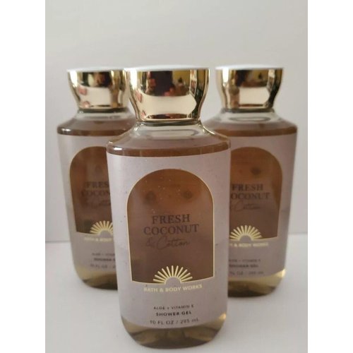3 FRESH COCONUT & COTTON bath body SHOWER GEL ALOE + VITAMIN E 8 oz
