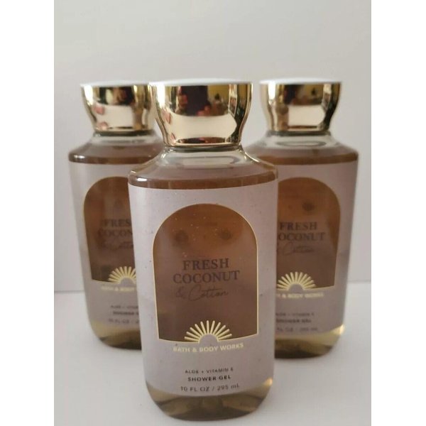 3 FRESH COCONUT & COTTON bath body SHOWER GEL ALOE + VITAMIN E 8 oz