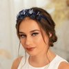 Formery Handmade Blue Flowers Headband Crystal Floral Hairband Wedding Prom Party Copper Wire Flower Bead Headpiece for Women and Girls