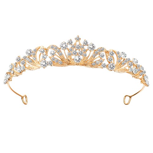 Gjinxi Gold Wedding Crystal Tiaras and Crowns for Women, Elegant Princess Tiara Headband, Crystal Corona Para 15 años Quinceañeras for Wedding, Pageant, Prom, Halloween, Party（5.12 × 4.53''）