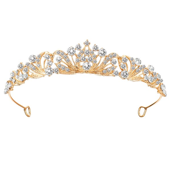 Gjinxi Gold Wedding Crystal Tiaras and Crowns for Women, Elegant Princess Tiara Headband, Crystal Corona Para 15 años Quinceañeras for Wedding, Pageant, Prom, Halloween, Party（5.12 × 4.53''）