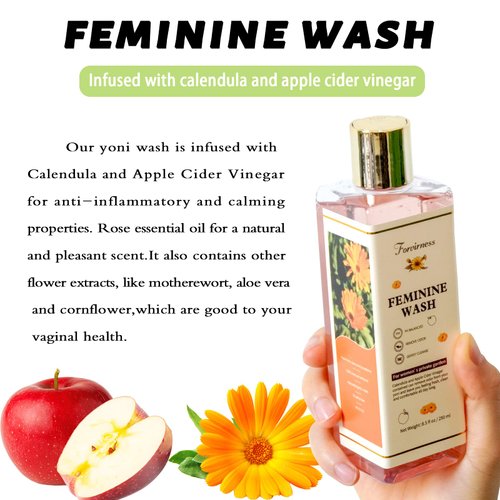 forvirness Natural Feminine Wash for Sensitive Skin, Vaginal Wash Remove Odor, Clean and pH Balance for women, Gynecologist Tested Intimate Yoni Wash Infused Calendula, Apple Cider Vinegar, 8.5 fl.oz