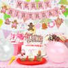 K KUMEED Pink Gingerbread Man Decorations,Christmas Merry Birthday Banner Cute Candy House Cake Topper Latex Balloons for Boys Girls Merry Birthday Birthday Party Supplies Baby Shower