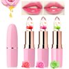 Likesing 3 Pieces Clear Lipstick Set, Pink Crystal Jelly Flower Color Changing Lipstick, Tinted Lip Balm Makeup Color Stay Lip Moisturizing Lip Stick Gift For Girls