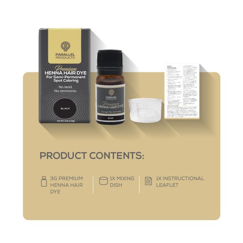 Parallel Products Spot Color Henna Kit - Henna Hair Dye - 3 grams - Tint for Professional Spot Coloring - With Mixing Dish - Covers Grey Hair - Root Touch Up (Black)