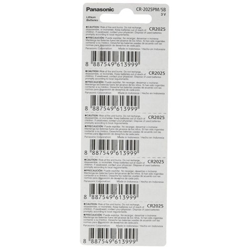 Panasonic CR2025-5 CR2025 3V Lithium Coin Battery (Pack of 5)